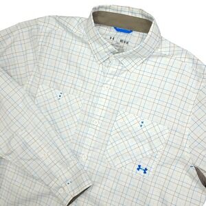 Under Armour Shirt Mens Medium White Check HeatGear Fishing Button Up Outdoor